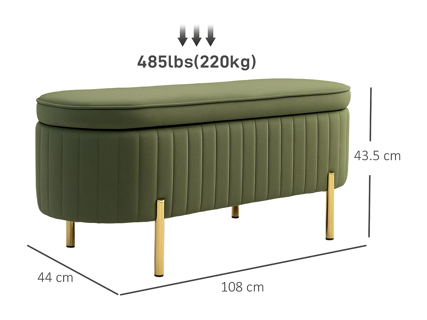 Panca contenitore ovale da 72l in tessuto effetto velluto verde
