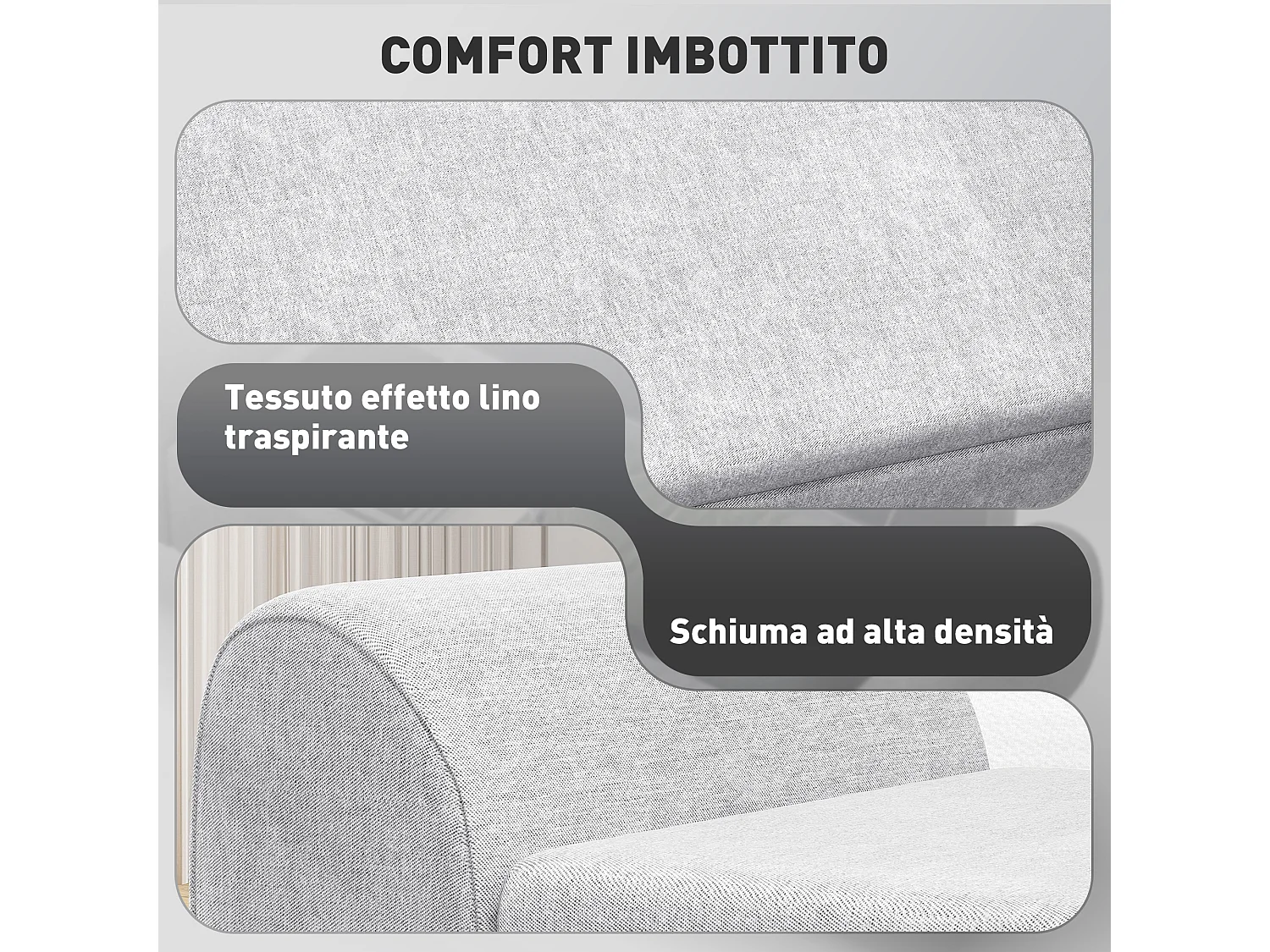 Panca contenitore con braccioli e imbottitura in tessuto grigio