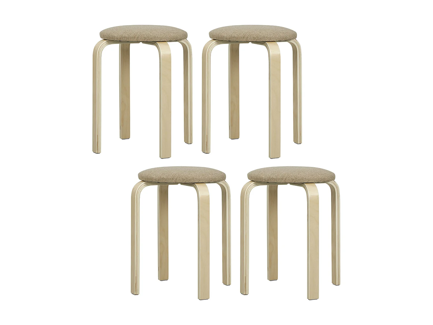 Set 4 sgabelli impilabili e imbottiti in legno e tessuto cachi