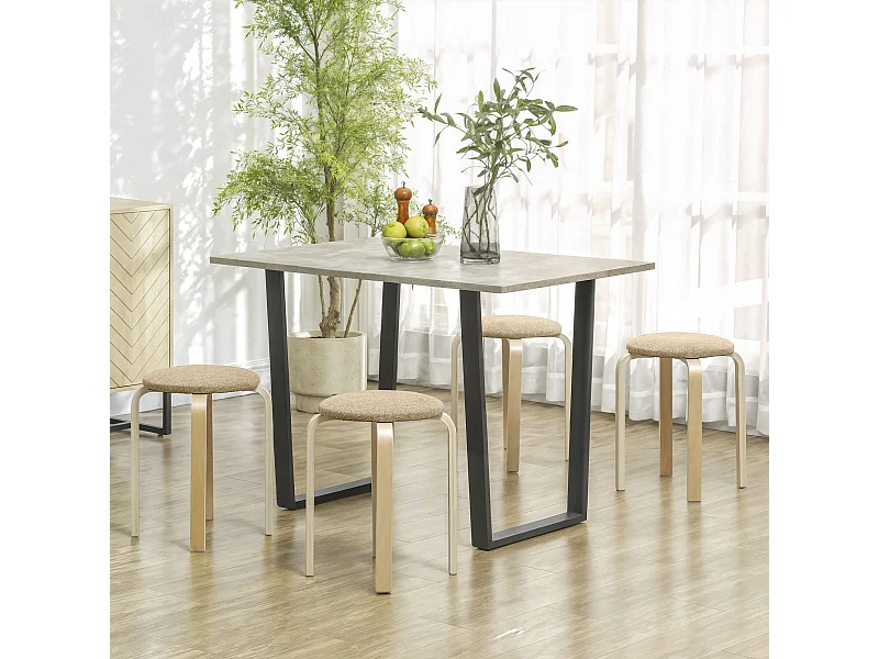 Set 4 sgabelli impilabili e imbottiti in legno e tessuto cachi