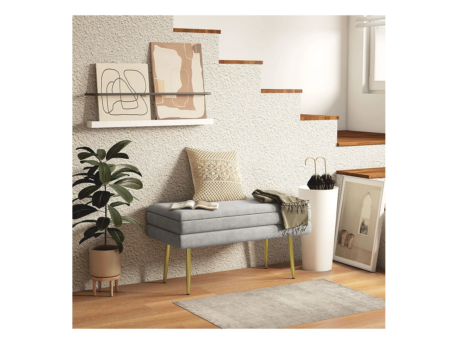 Panca fondo letto imbottita in acciaio e poliestere grigia