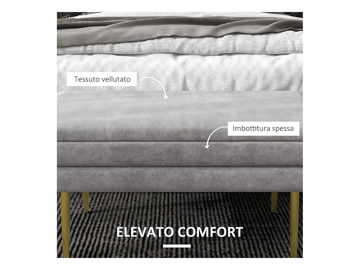 Panca fondo letto imbottita in acciaio e poliestere grigia