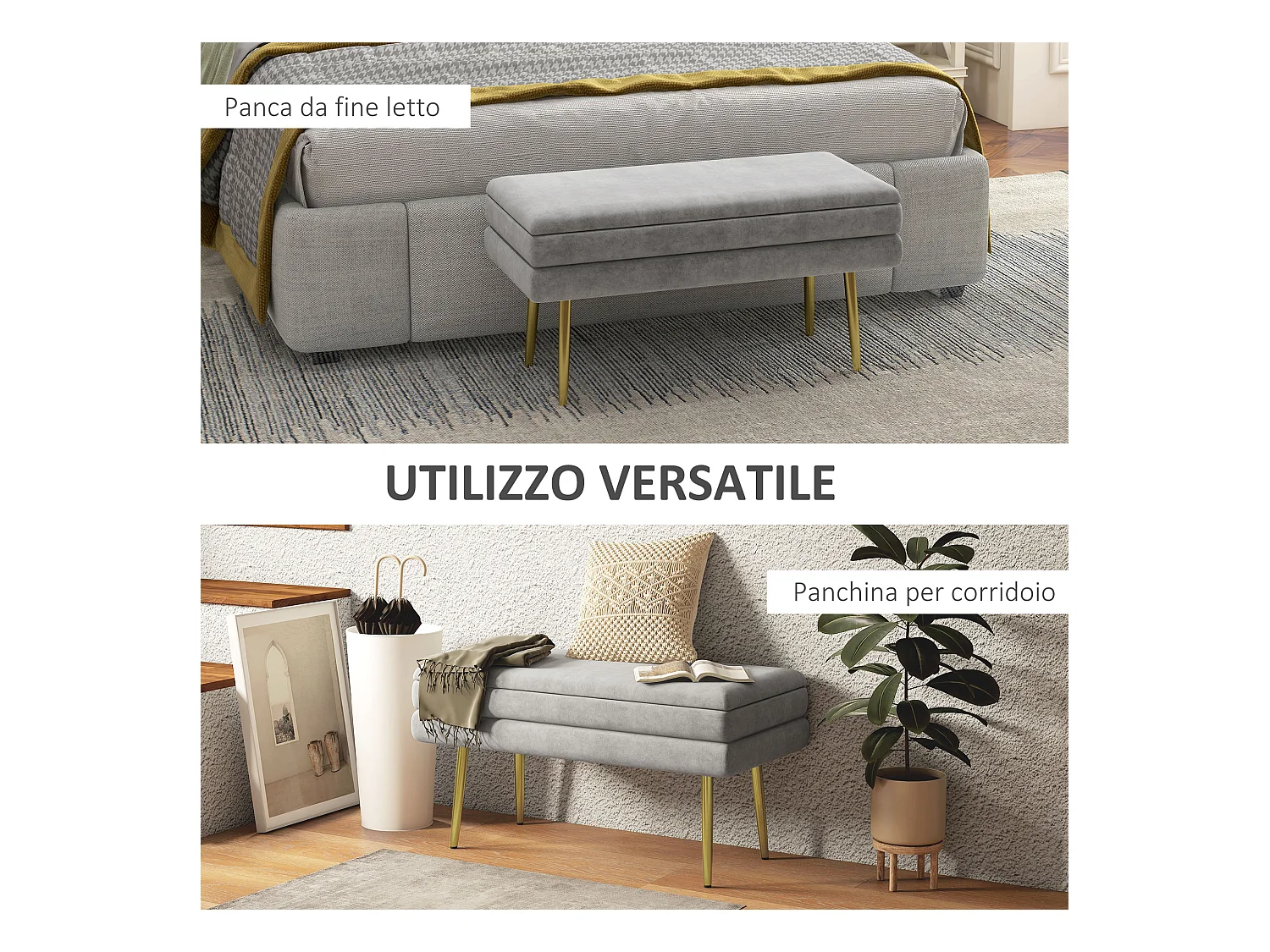 Panca fondo letto imbottita in acciaio e poliestere grigia