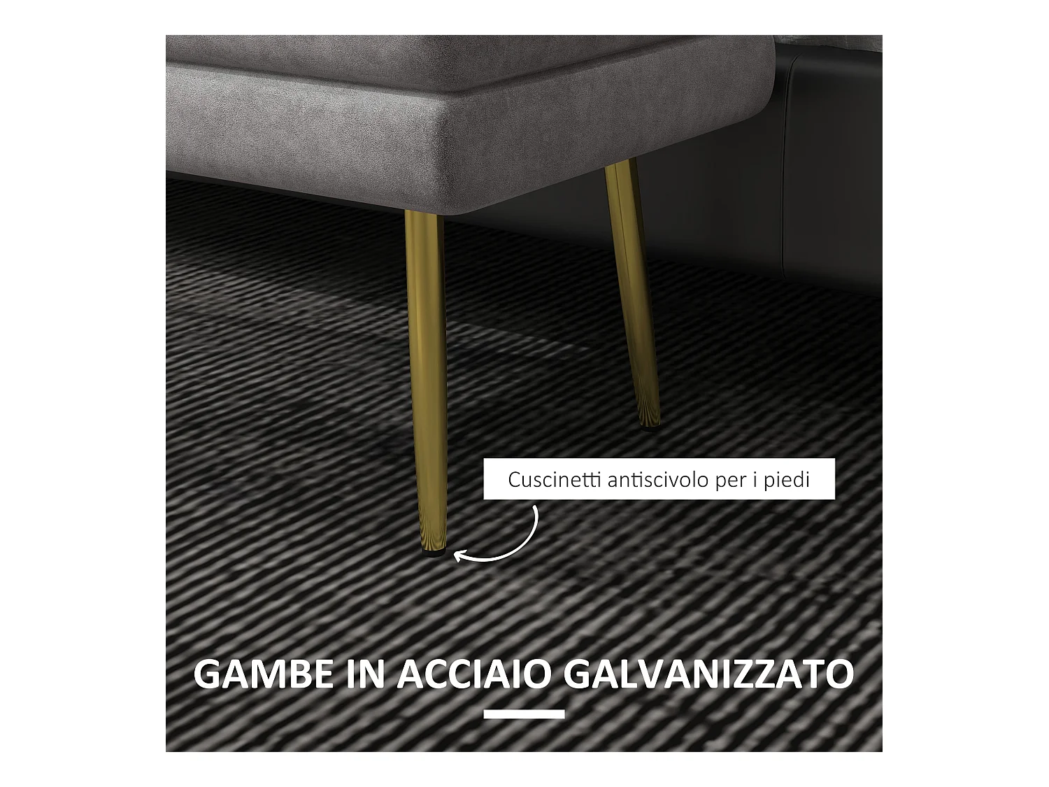 Panca fondo letto imbottita in acciaio e poliestere grigia