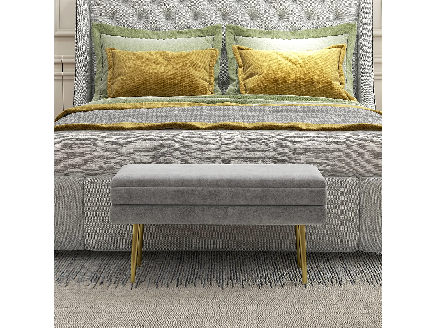 Panca fondo letto imbottita in acciaio e poliestere grigia