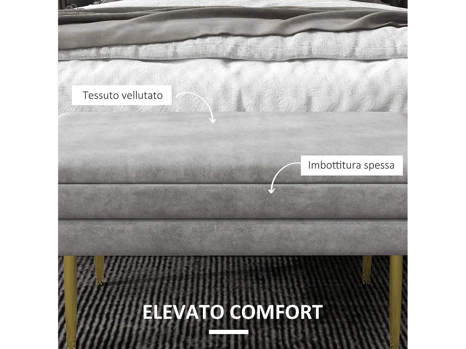 Panca fondo letto imbottita in acciaio e poliestere grigia