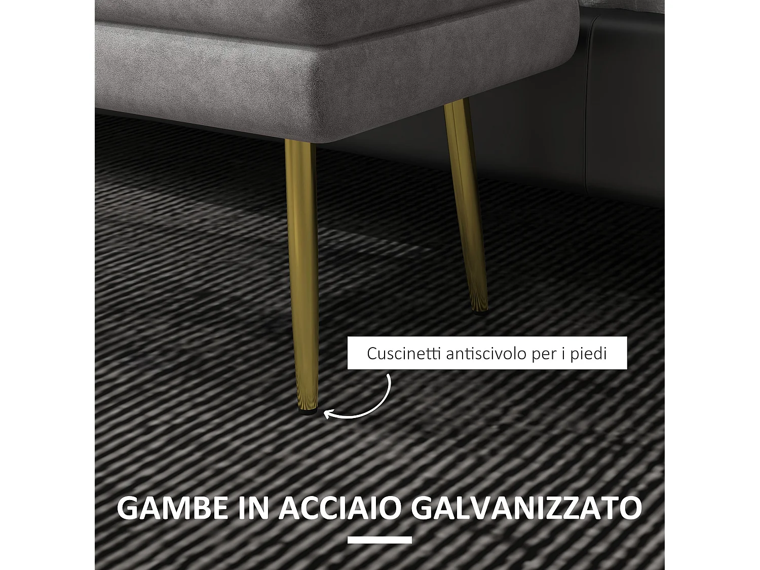 Panca fondo letto imbottita in acciaio e poliestere grigia