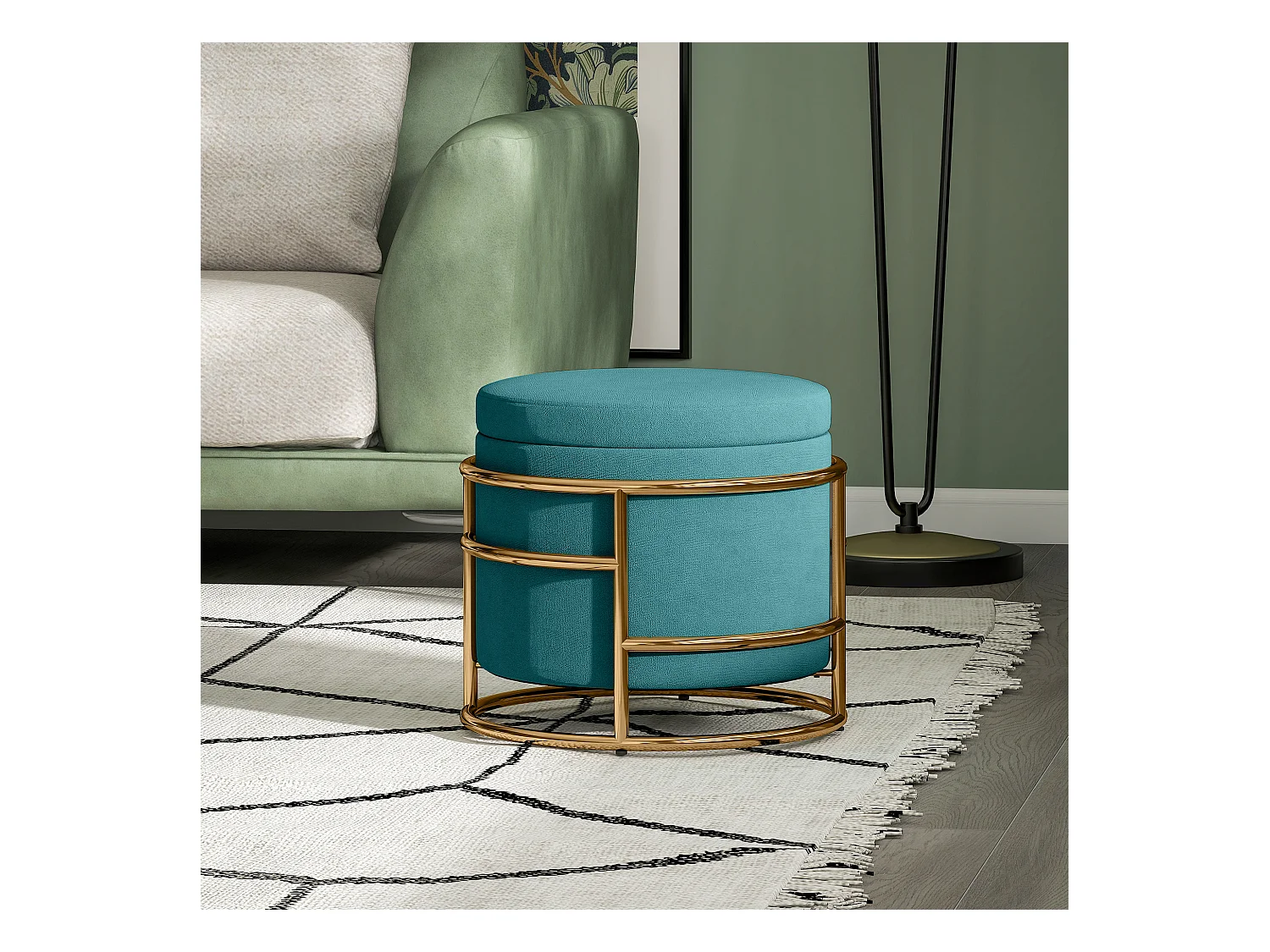 Pouf contenitore da 24 litri con coperchio rimovibile in velluto verde