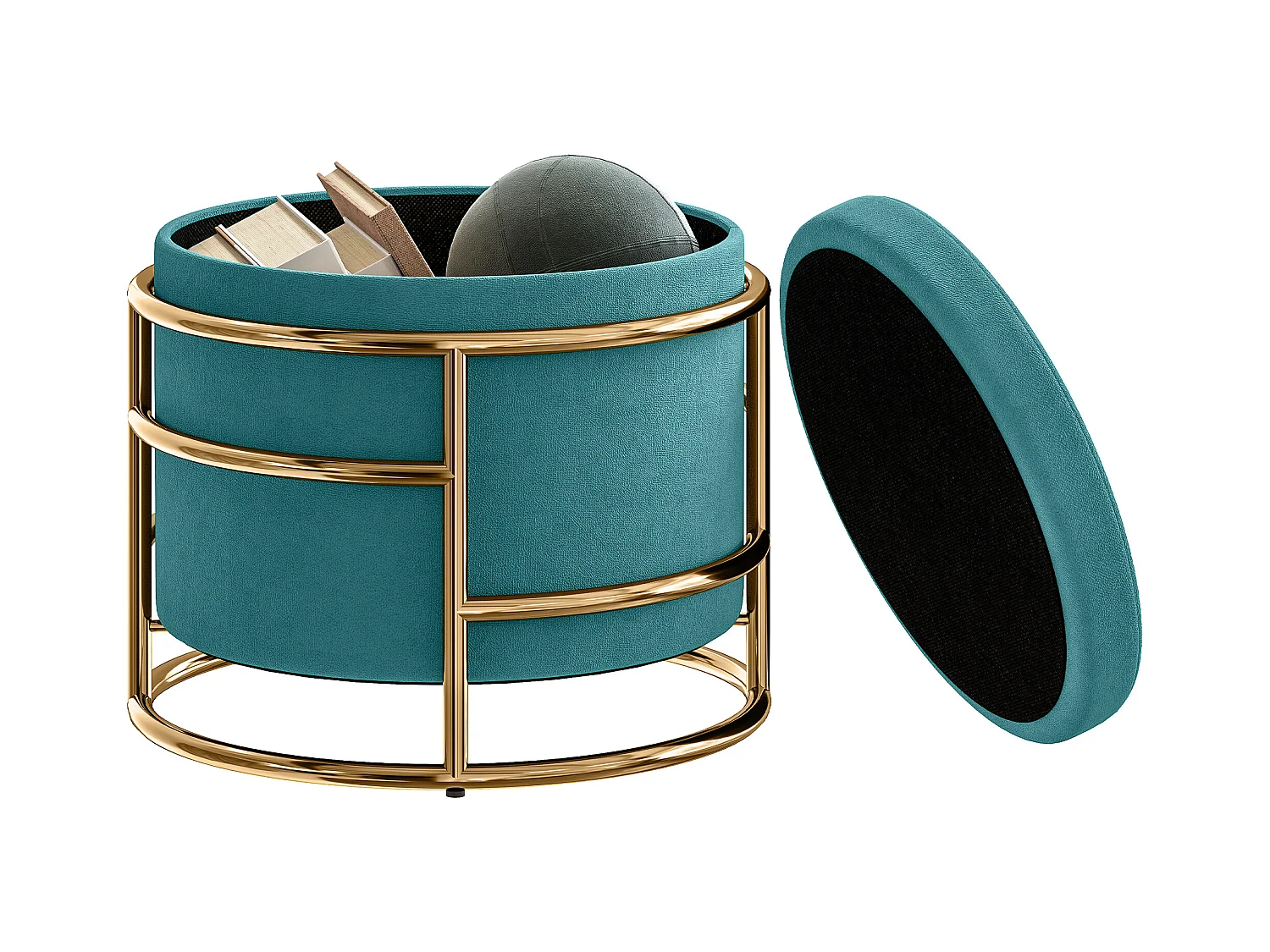 Pouf contenitore da 24 litri con coperchio rimovibile in velluto verde