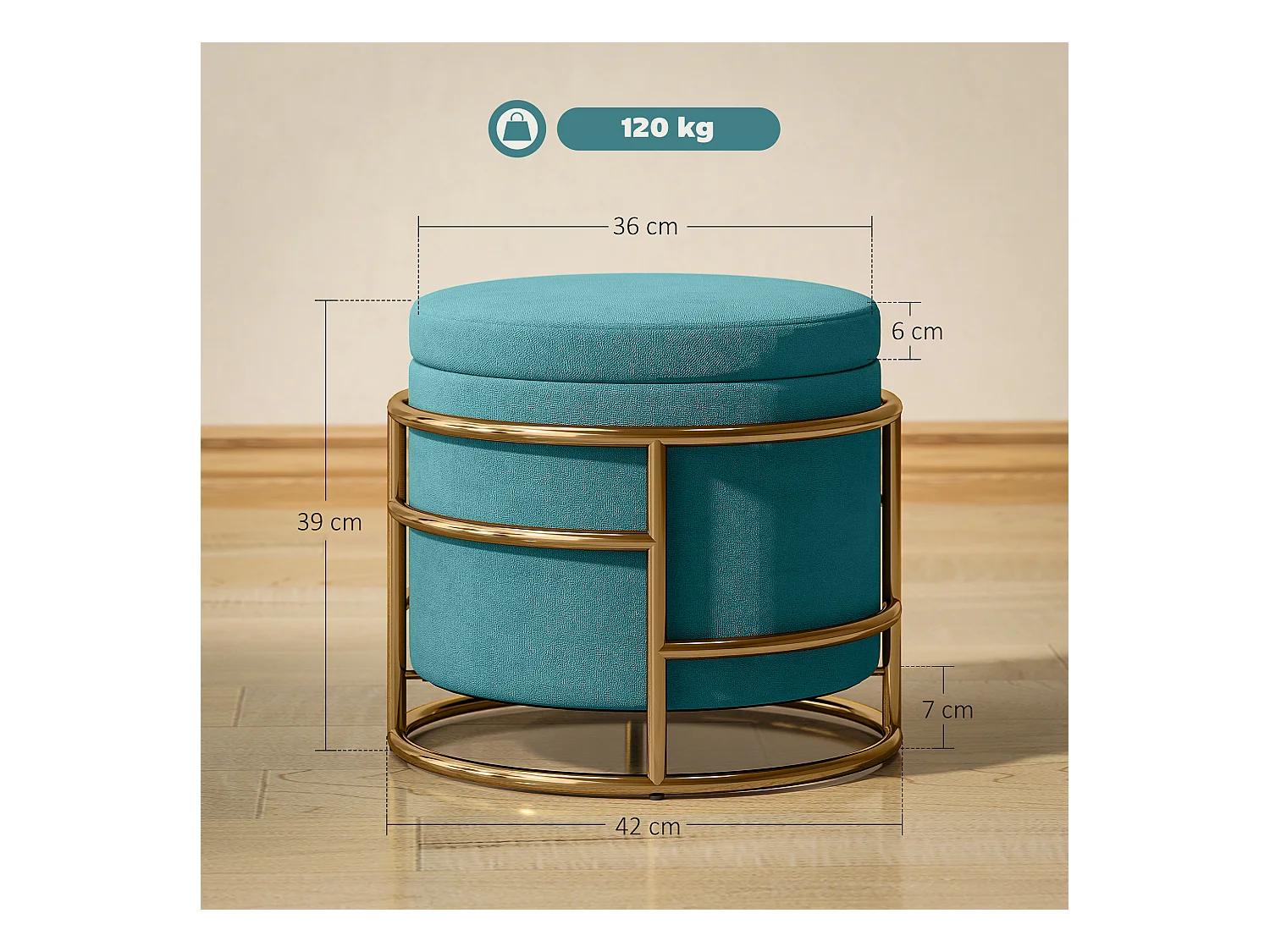 Pouf contenitore da 24 litri con coperchio rimovibile in velluto verde