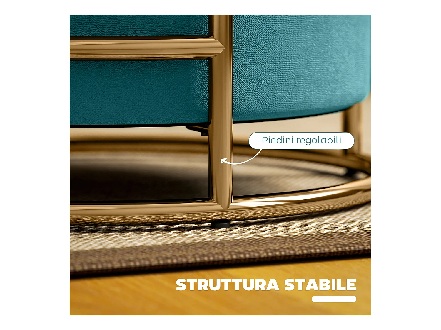 Pouf contenitore da 24 litri con coperchio rimovibile in velluto verde