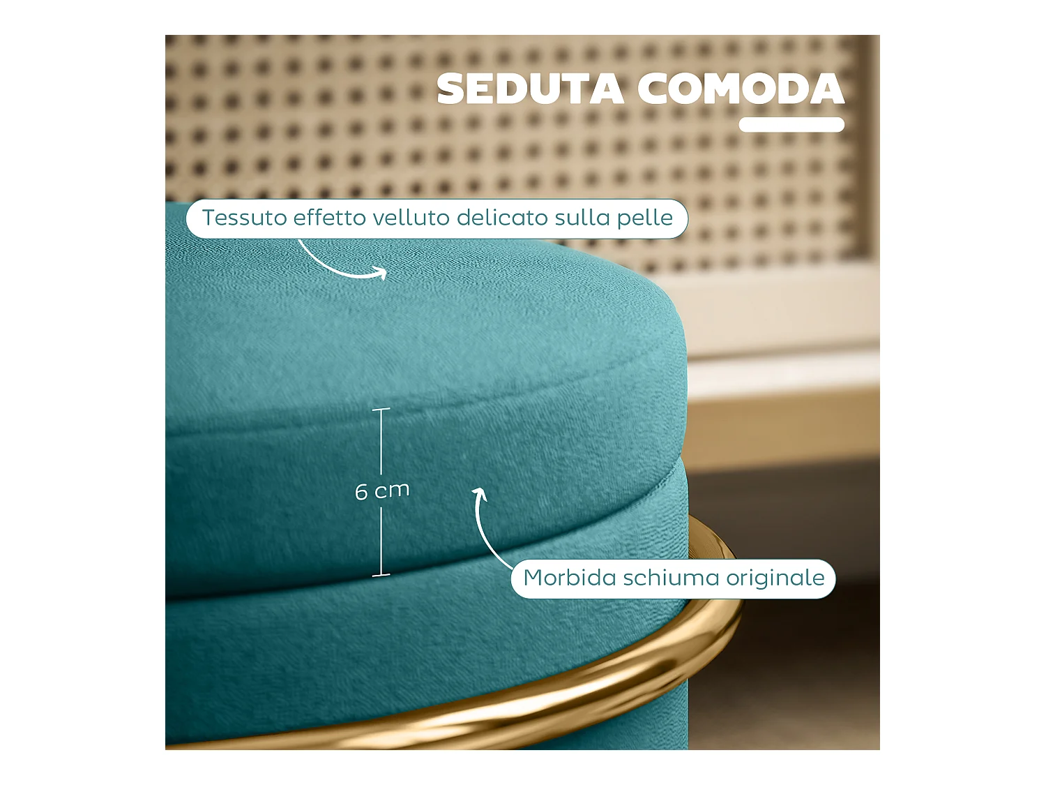 Pouf contenitore da 24 litri con coperchio rimovibile in velluto verde