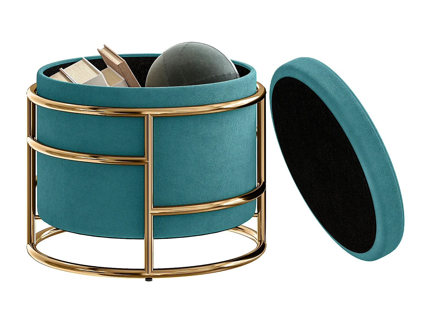 Pouf contenitore da 24 litri con coperchio rimovibile in velluto verde