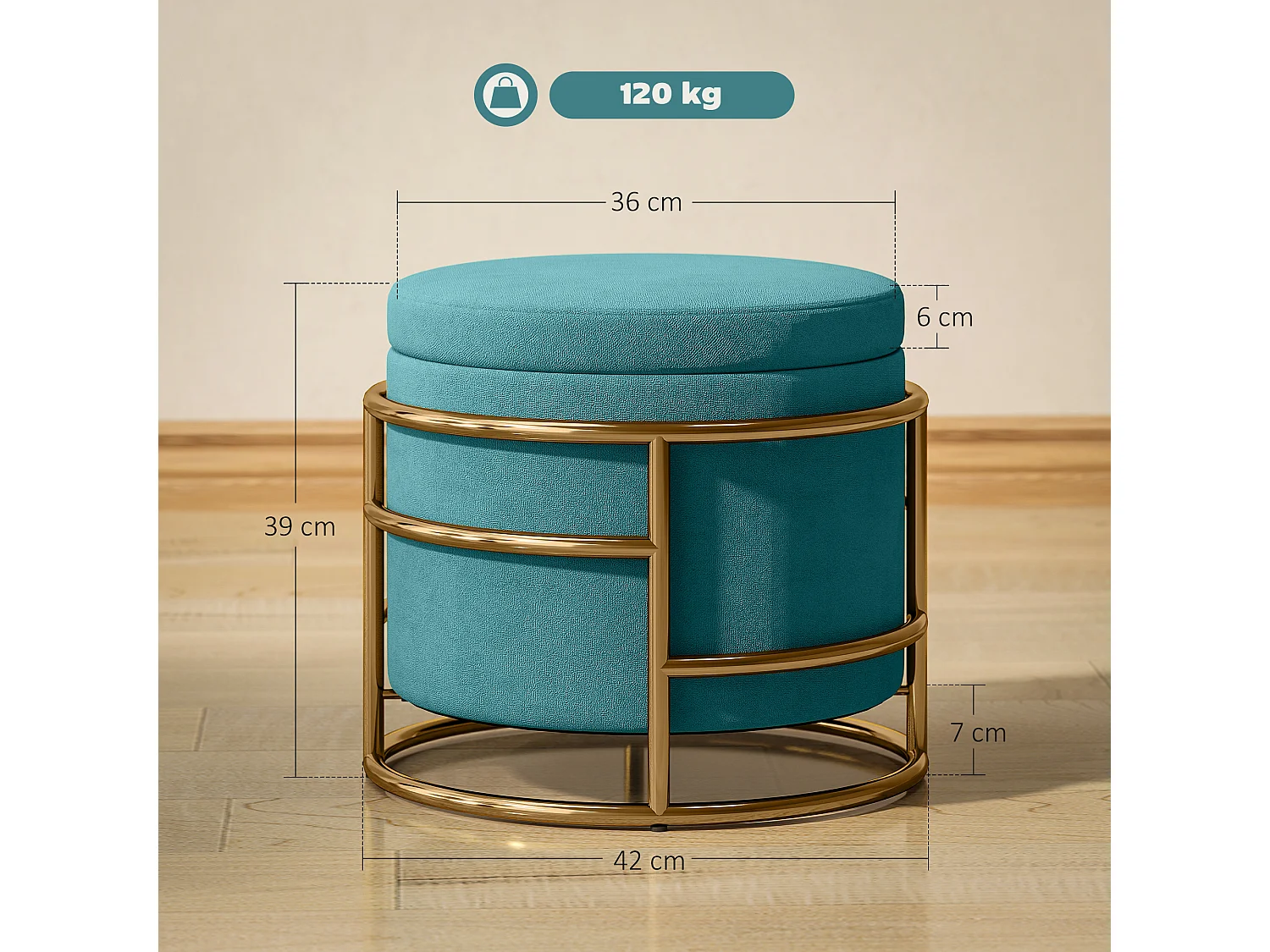 Pouf contenitore da 24 litri con coperchio rimovibile in velluto verde