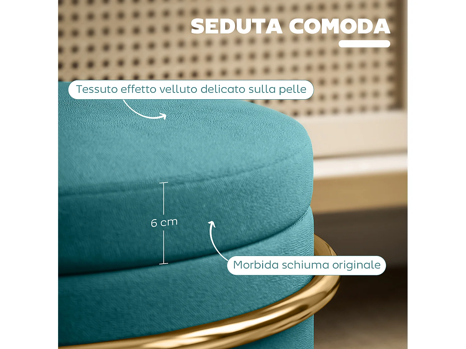 Pouf contenitore da 24 litri con coperchio rimovibile in velluto verde