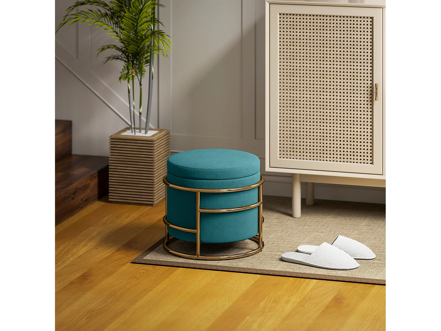 Pouf contenitore da 24 litri con coperchio rimovibile in velluto verde