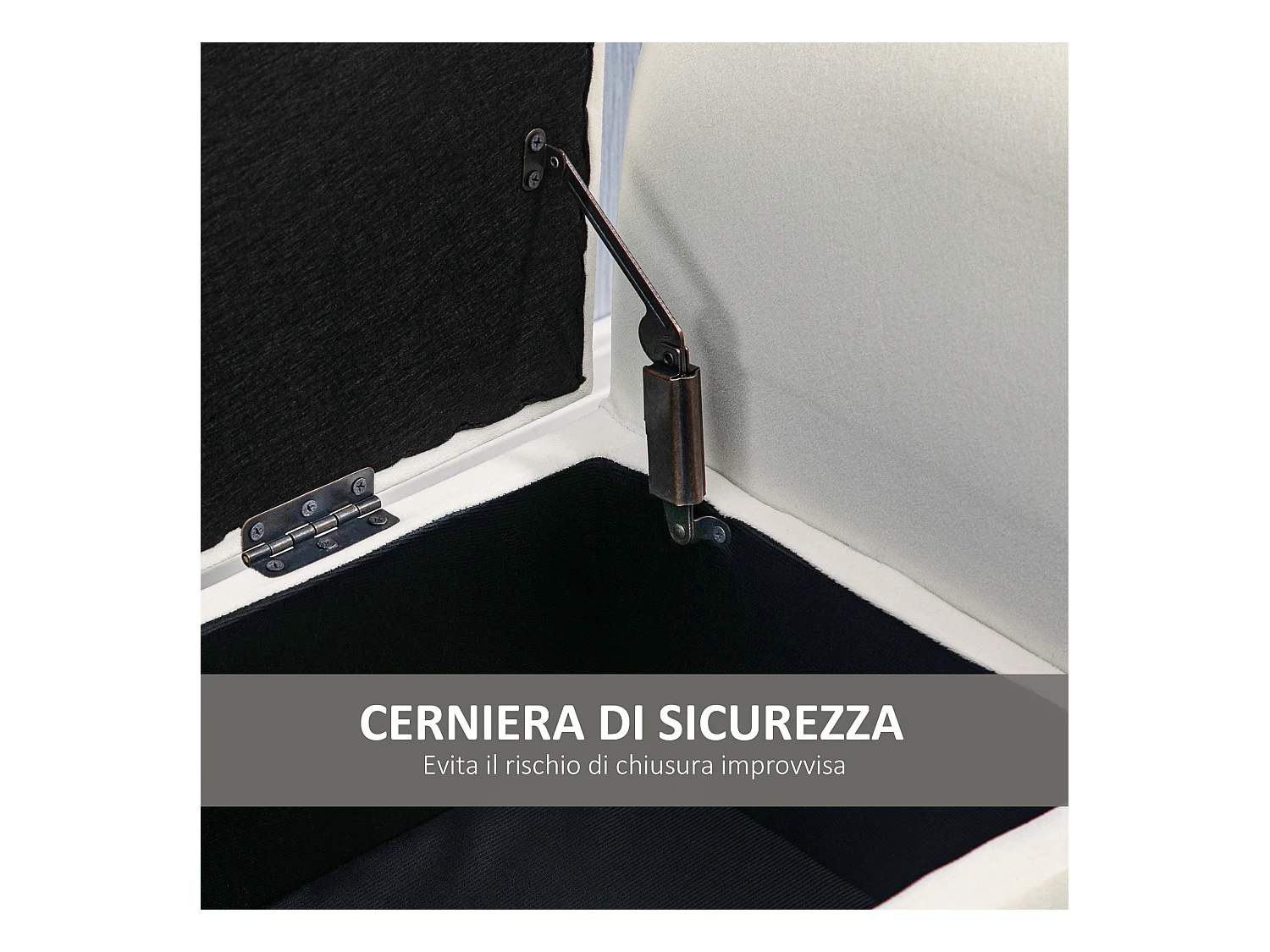 Panca fondo letto imbottita con vano contenitore e braccioli crema