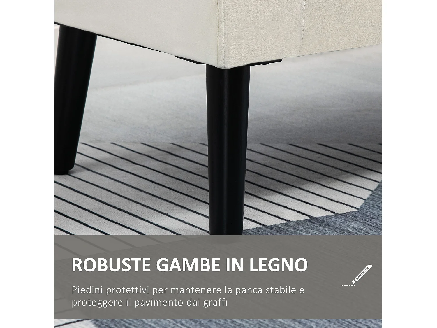 Panca fondo letto imbottita con vano contenitore e braccioli crema