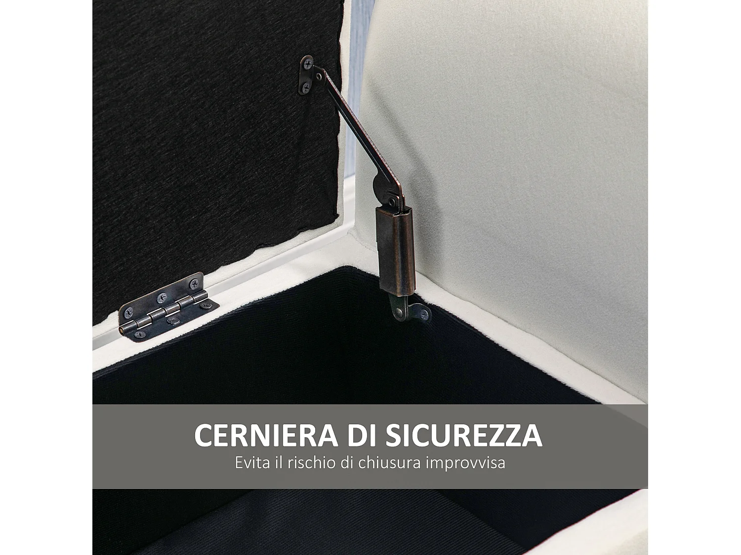 Panca fondo letto imbottita con vano contenitore e braccioli crema