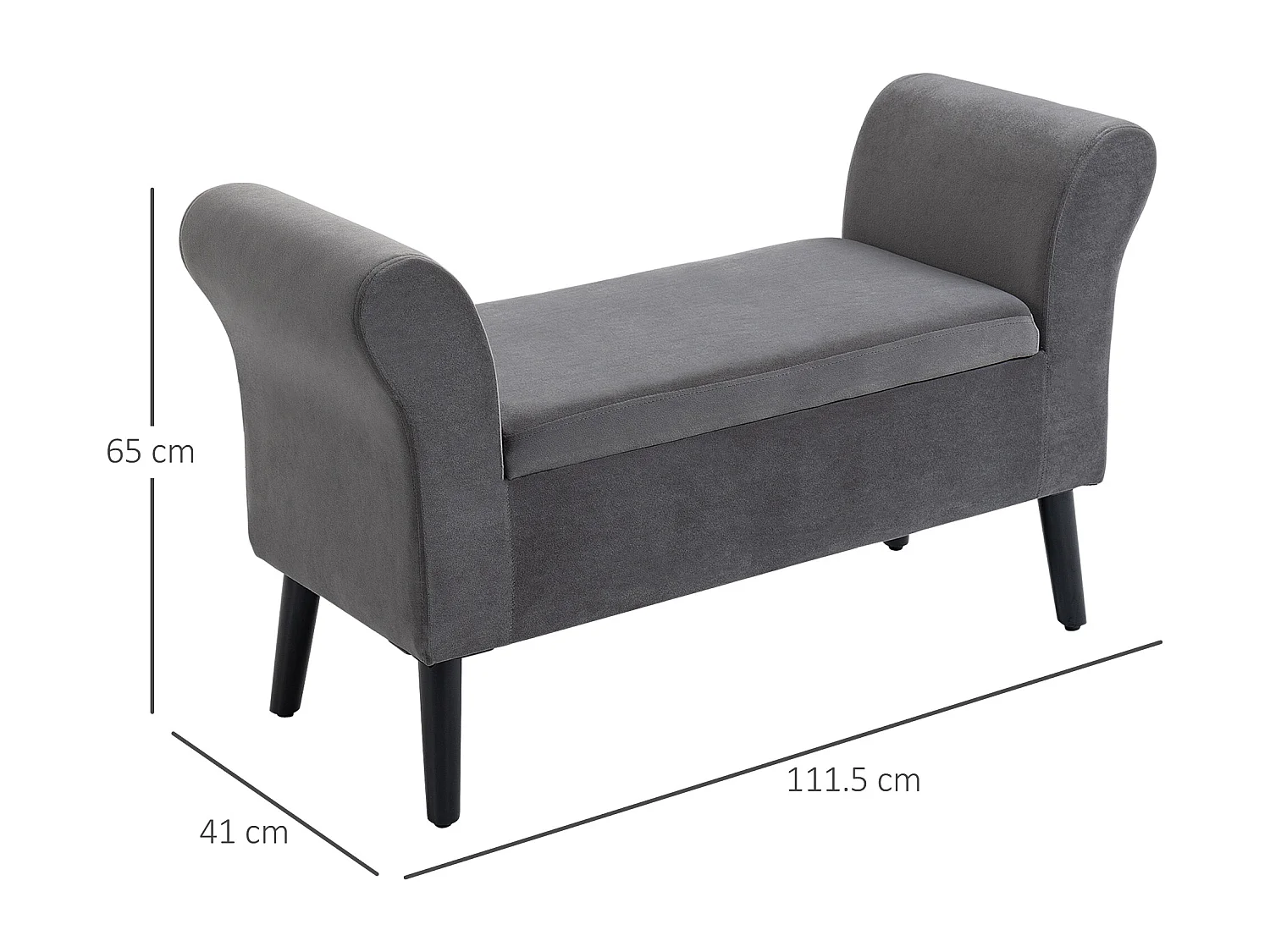 Panca contenitore imbottita in tessuto 111.5x41x65cm grigio