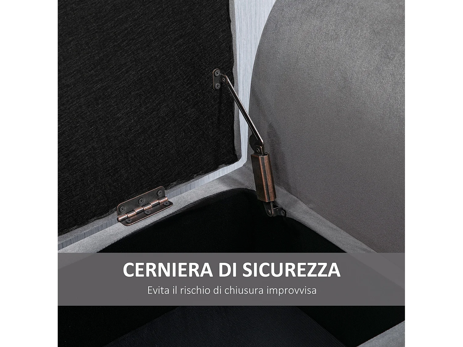Panca contenitore imbottita in tessuto 111.5x41x65cm grigio