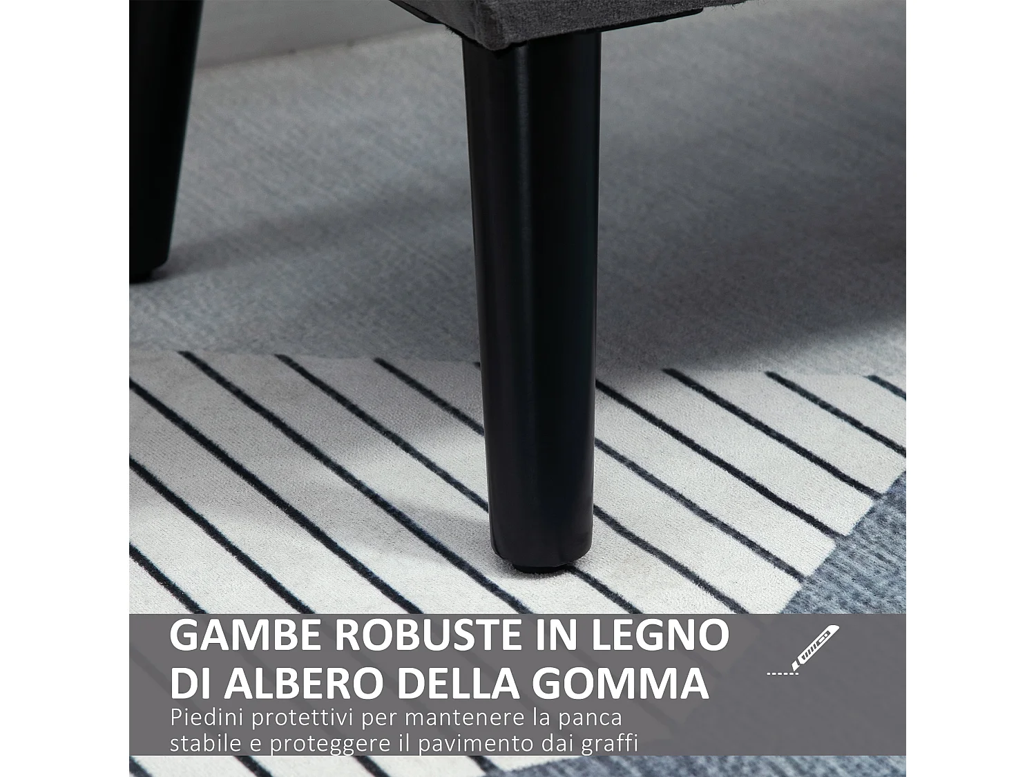 Panca contenitore imbottita in tessuto 111.5x41x65cm grigio