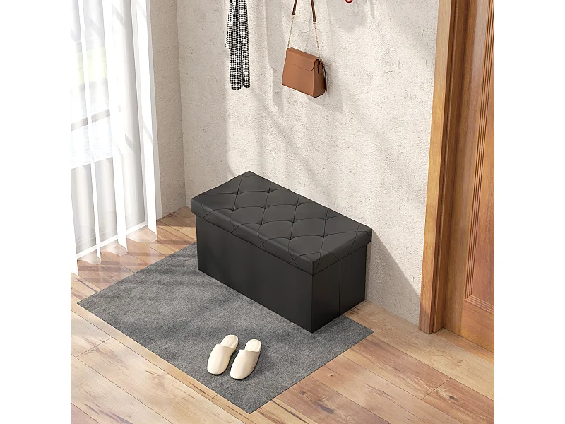 Panca contenitore pieghevole 84L in finta pelle pu nero