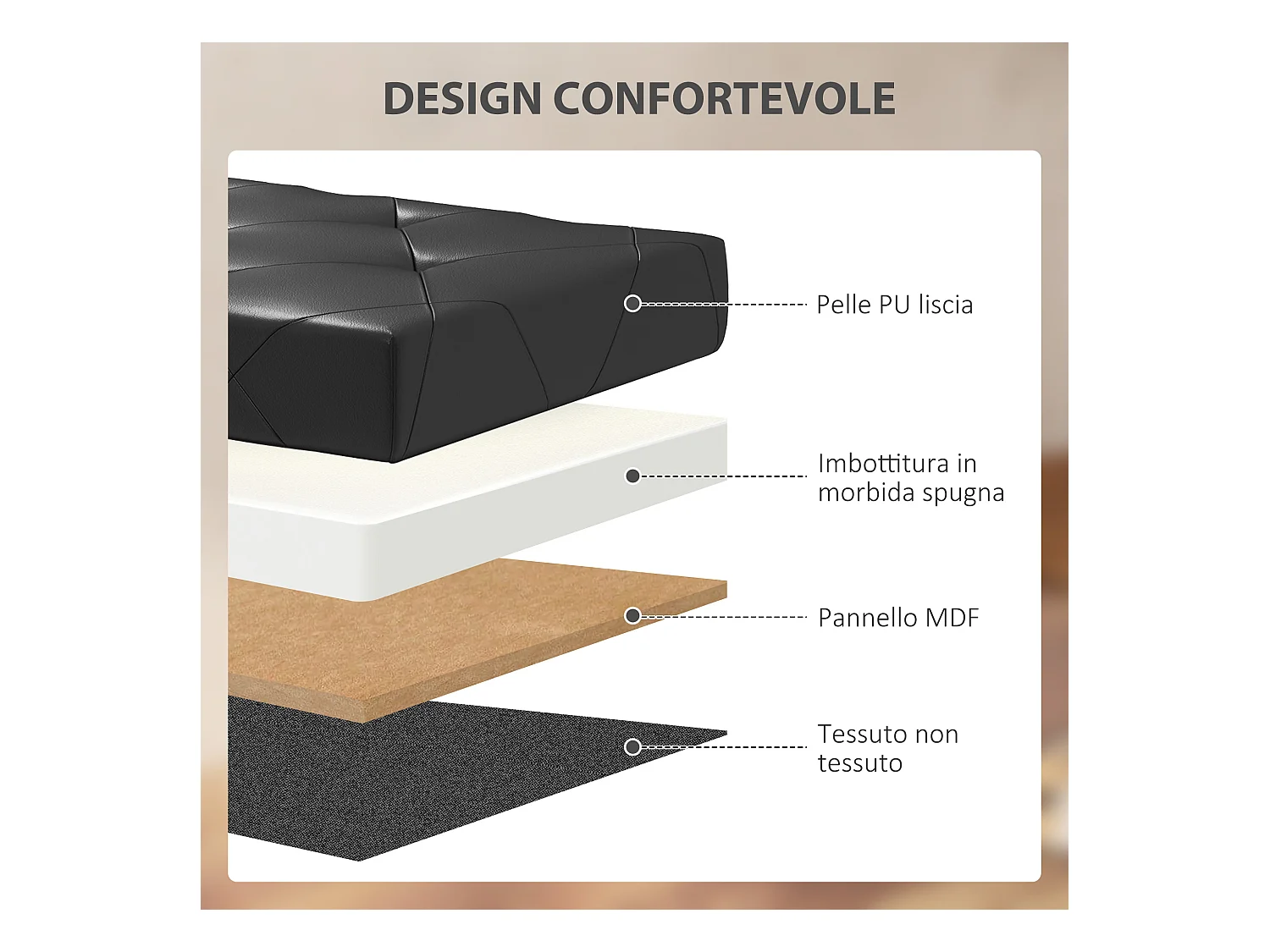 Panca contenitore pieghevole 84L in finta pelle pu nero