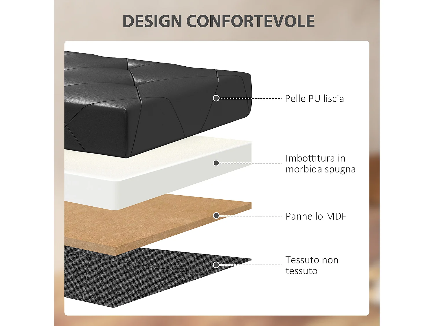 Panca contenitore pieghevole 84L in finta pelle pu nero