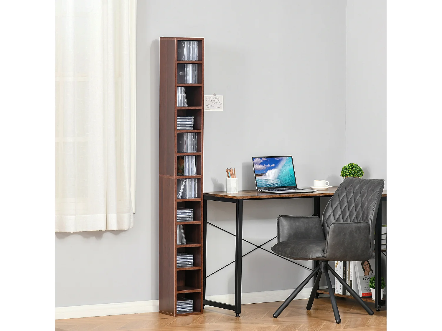 Mobile porta CD da parete con 12 ripiani in legno 21x20x175 cm marrone