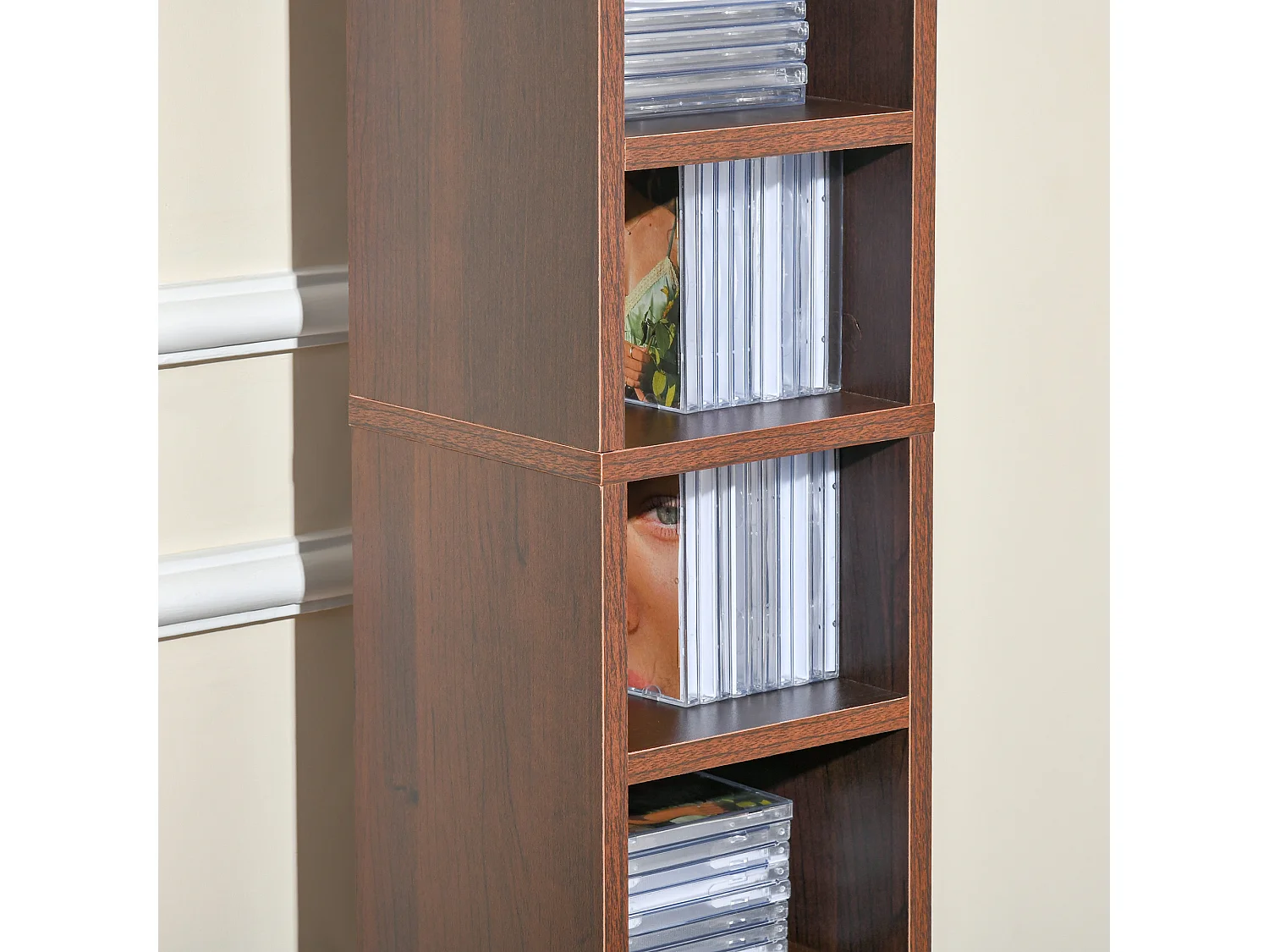 Mobile porta CD da parete con 12 ripiani in legno 21x20x175 cm marrone