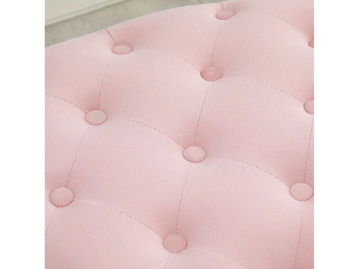 Pouf contenitore ovale imbottito e trapuntato in velluto rosa