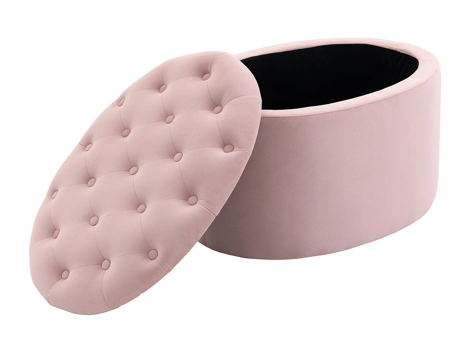 Pouf contenitore ovale imbottito e trapuntato in velluto rosa