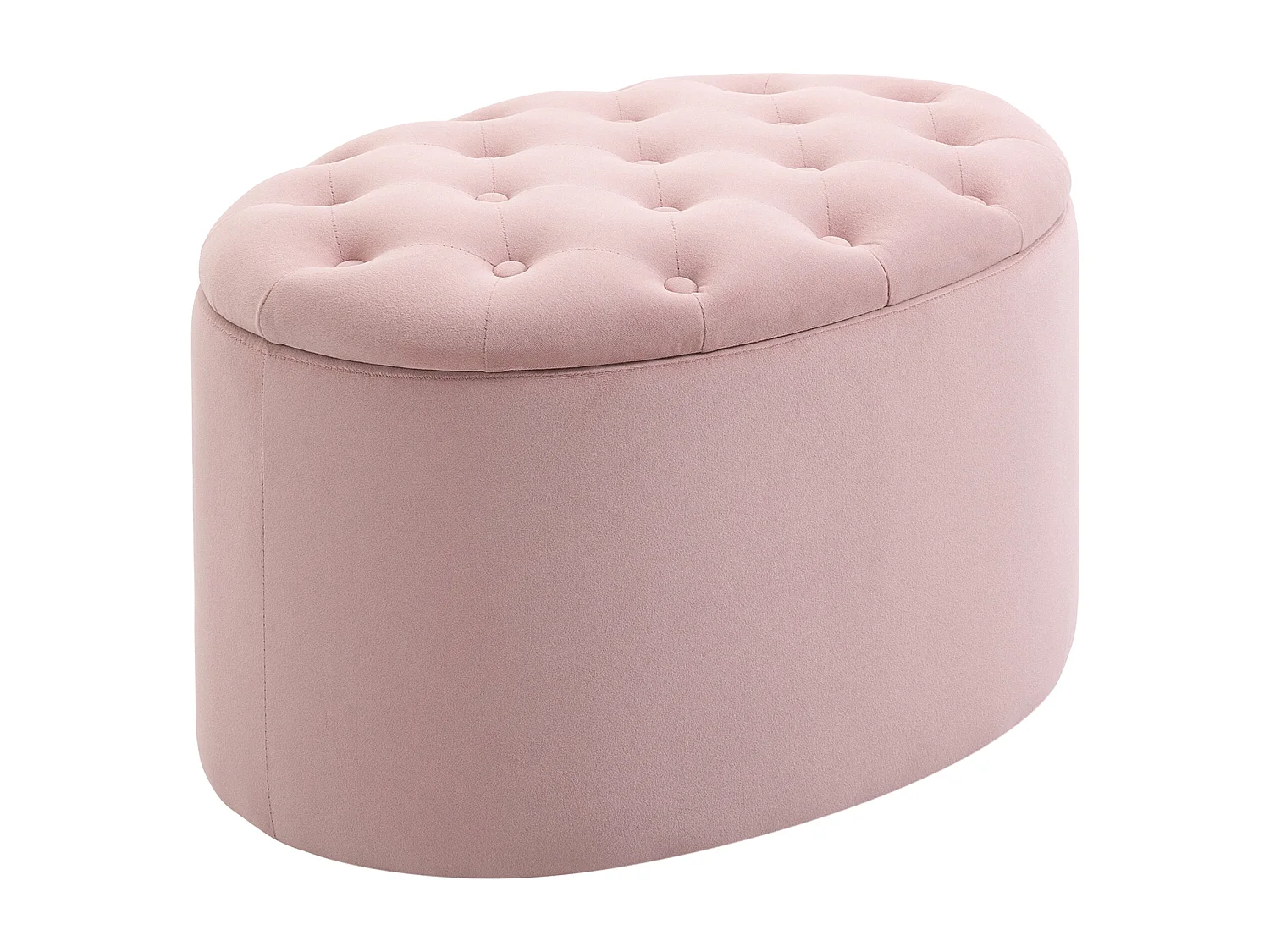 Pouf contenitore ovale imbottito e trapuntato in velluto rosa