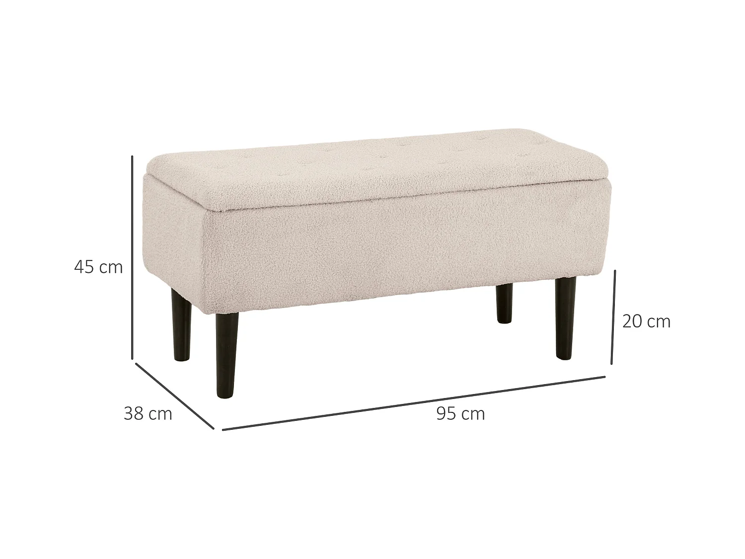 Panca contenitore fondoletto con rivestimento bouclé beige