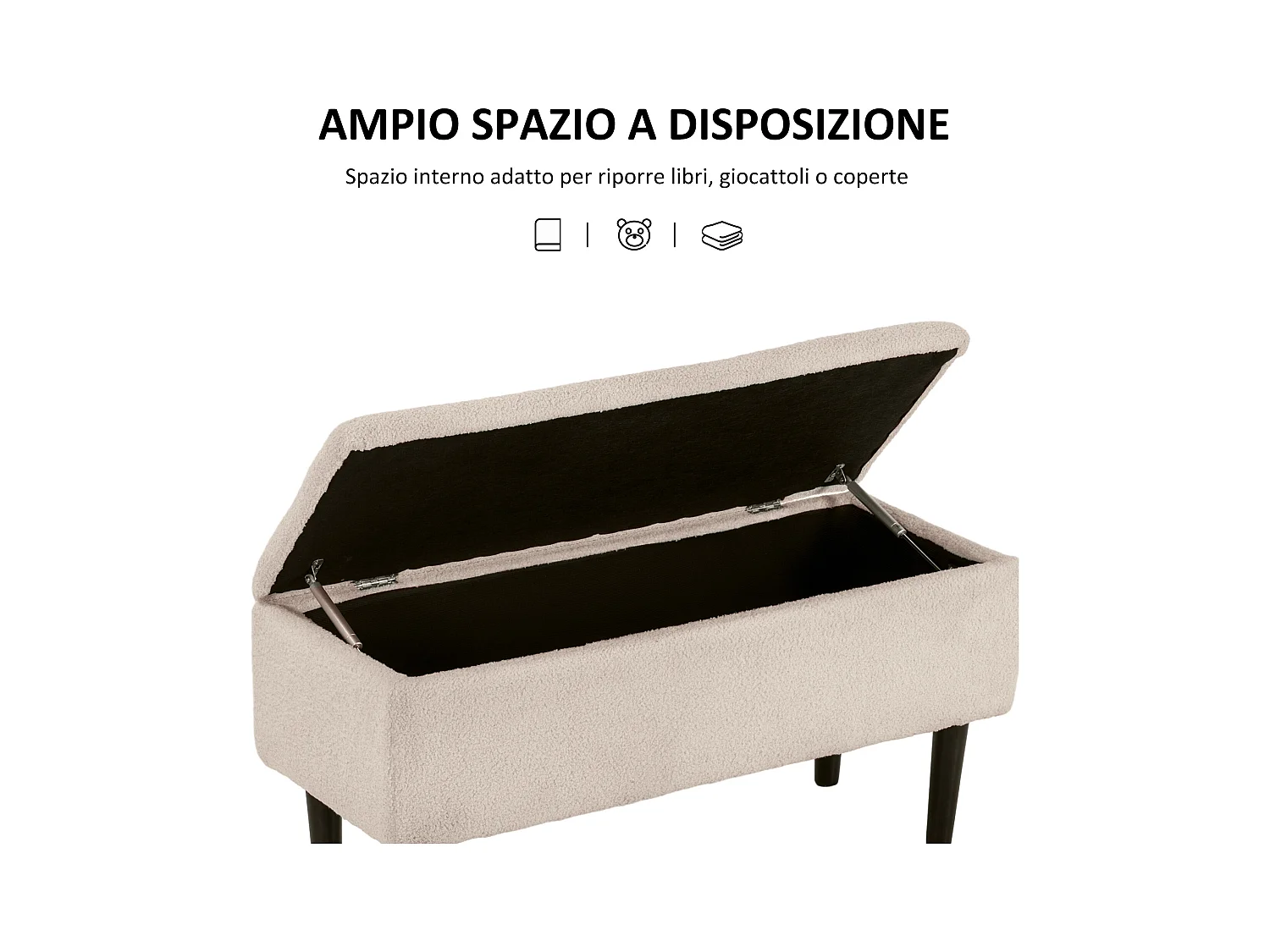 Panca contenitore fondoletto con rivestimento bouclé beige