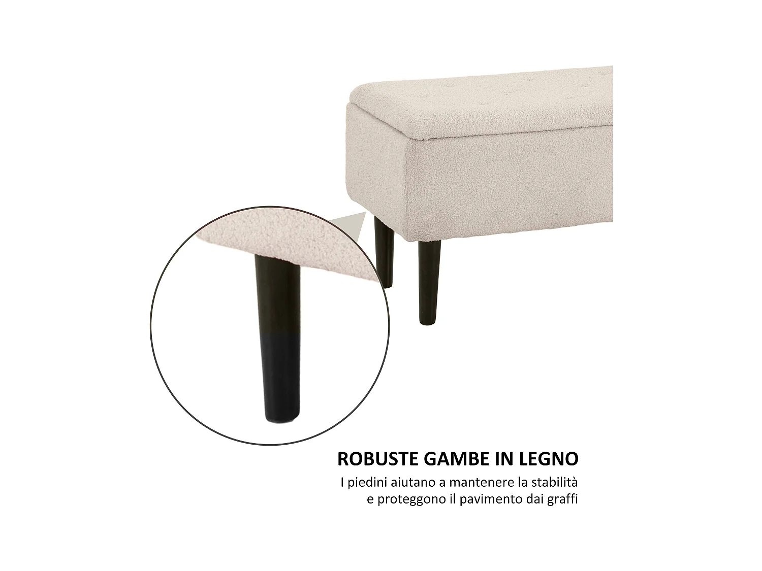 Panca contenitore fondoletto con rivestimento bouclé beige