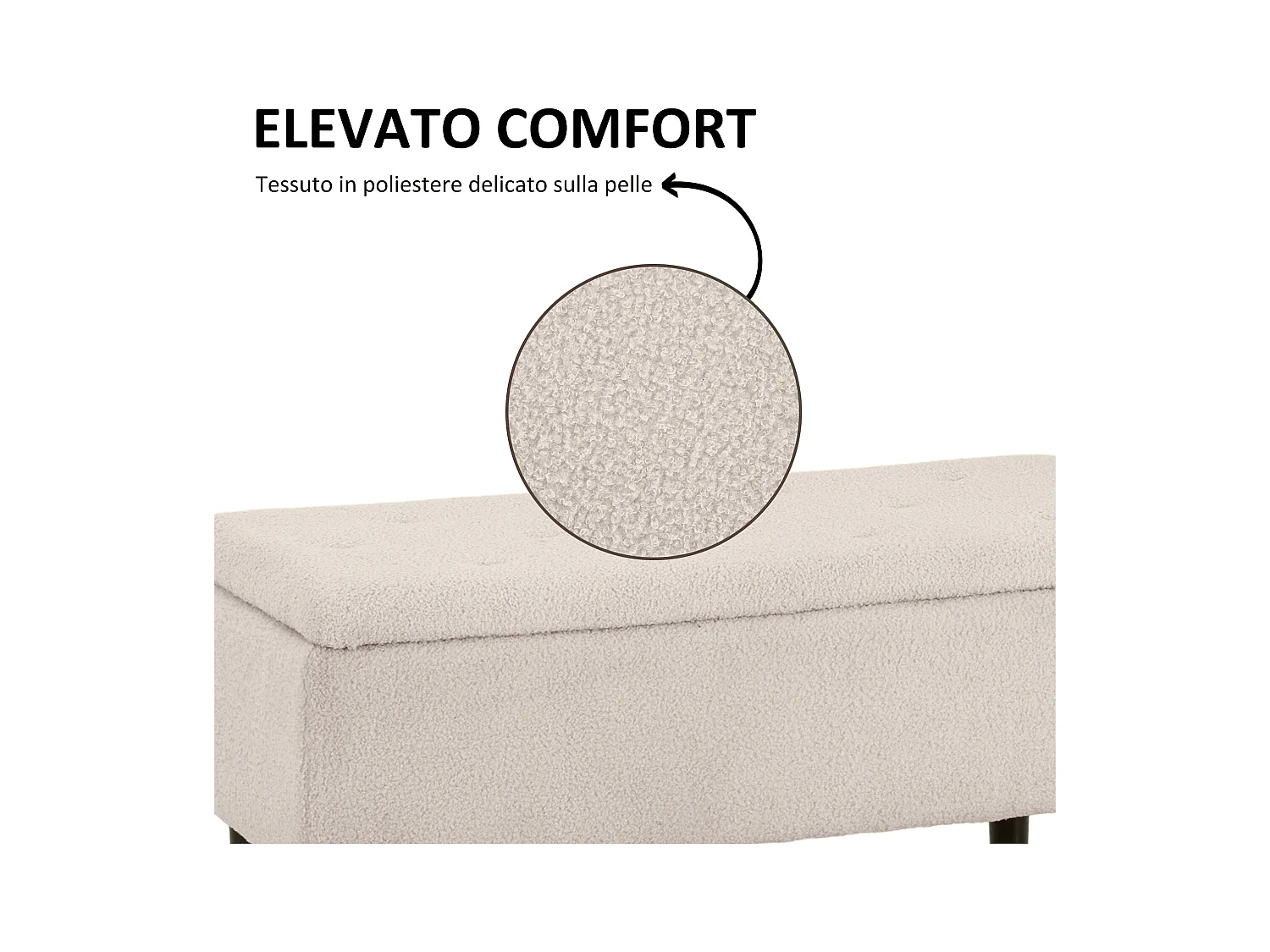 Panca contenitore fondoletto con rivestimento bouclé beige