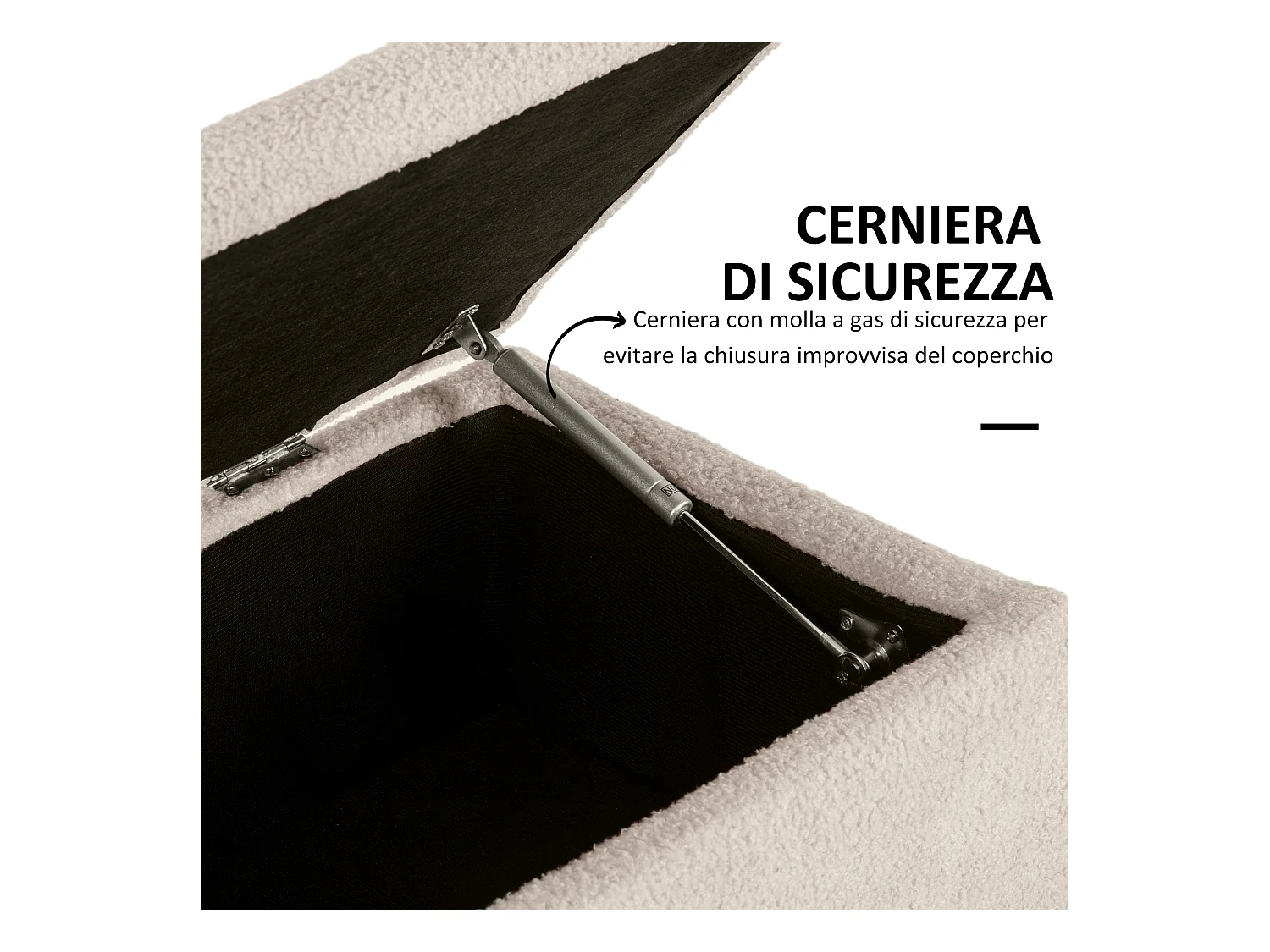 Panca contenitore fondoletto con rivestimento bouclé beige