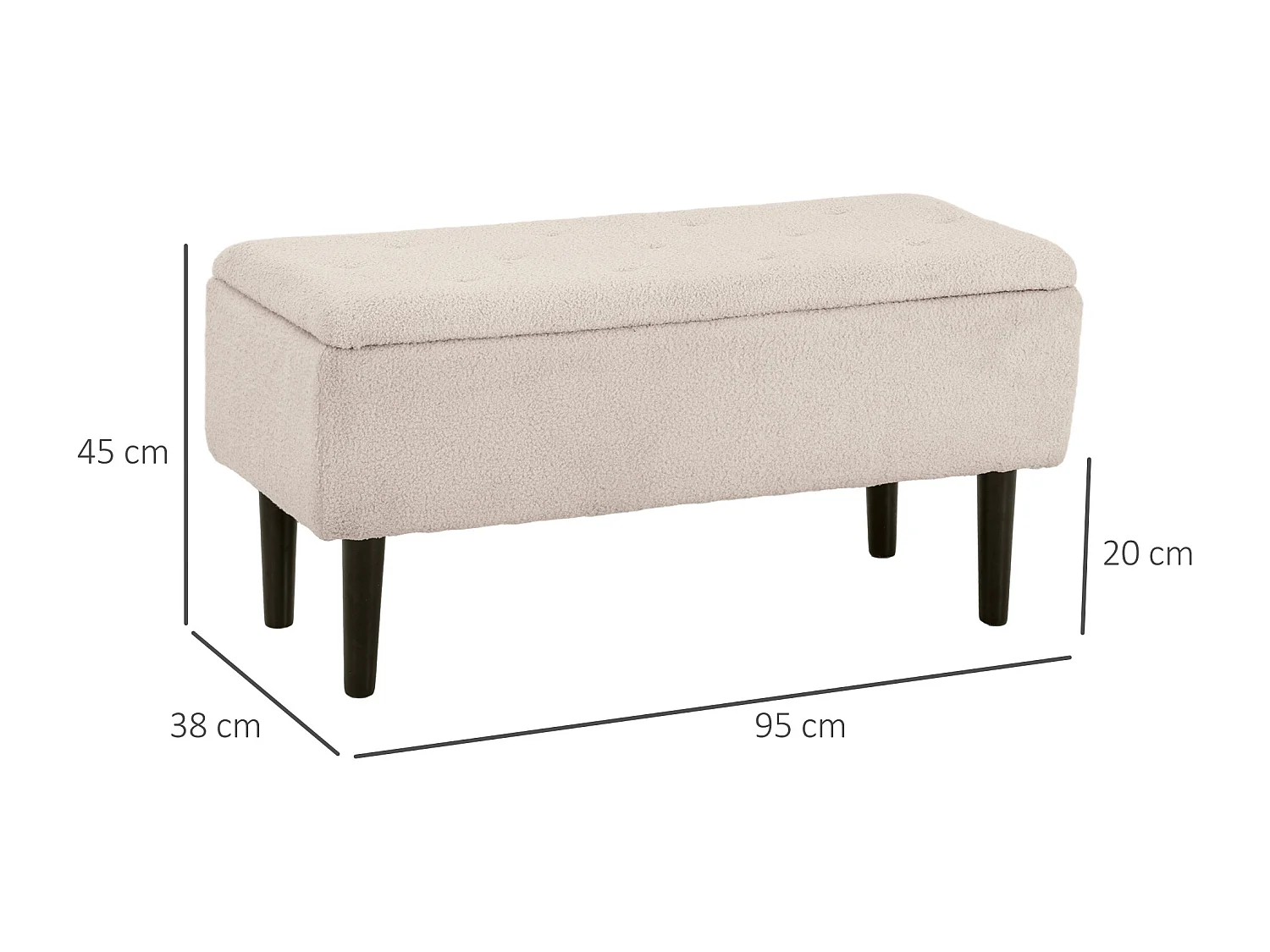 Panca contenitore fondoletto con rivestimento bouclé beige