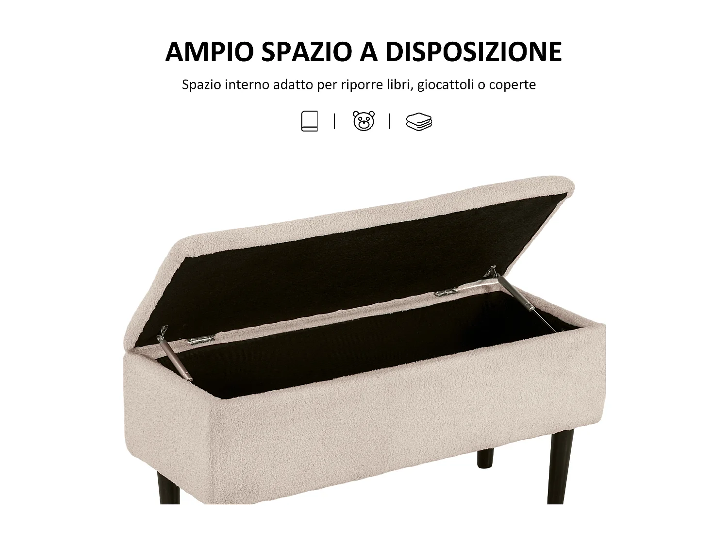 Panca contenitore fondoletto con rivestimento bouclé beige