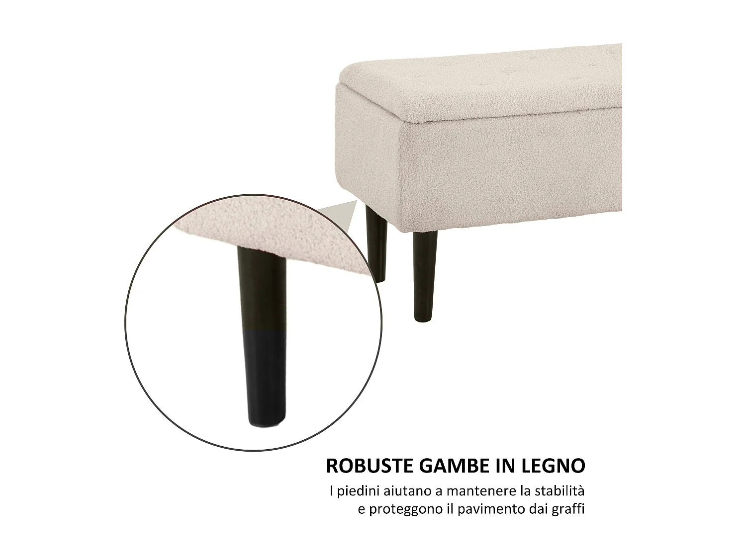 Panca contenitore fondoletto con rivestimento bouclé beige