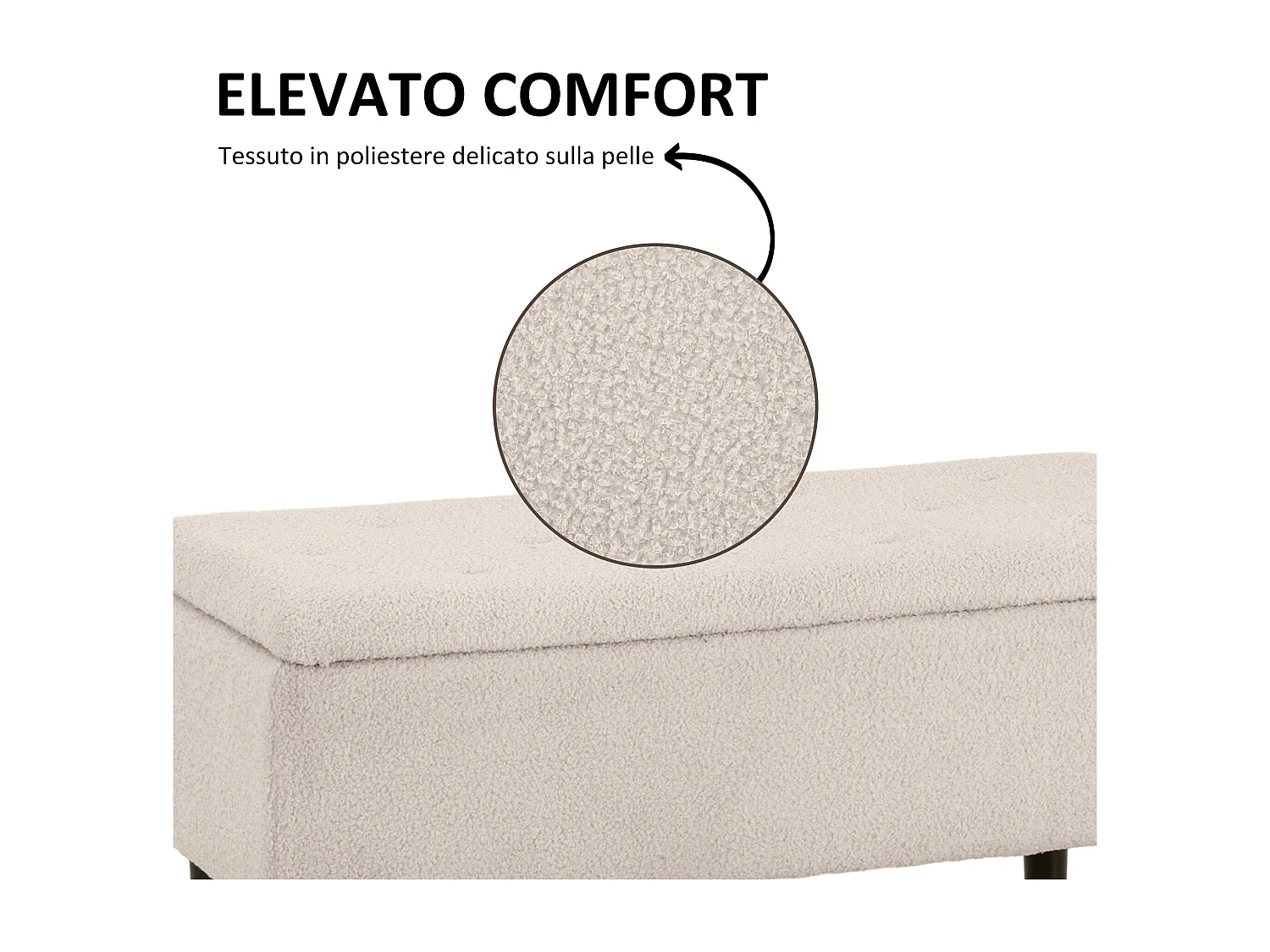 Panca contenitore fondoletto con rivestimento bouclé beige