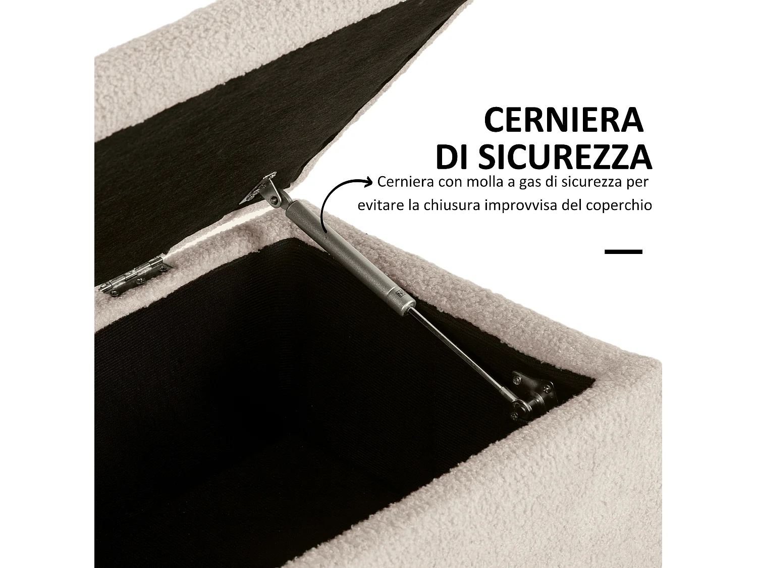 Panca contenitore fondoletto con rivestimento bouclé beige