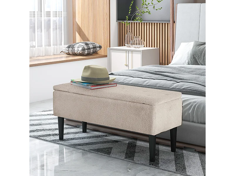 Panca contenitore fondoletto con rivestimento bouclé beige