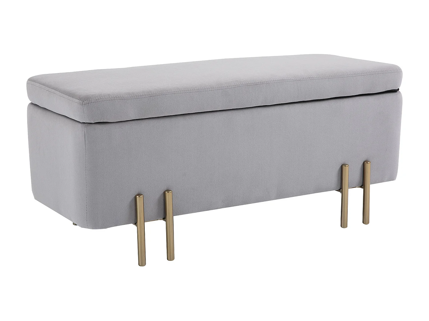 Panca contenitore imbottita moderna con piedini dorati grigio