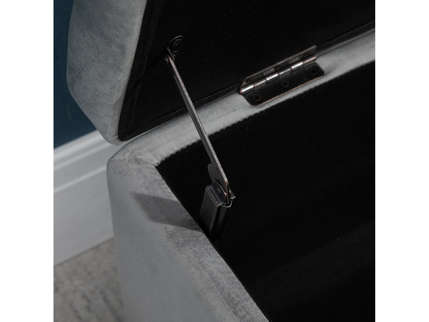 Panca contenitore imbottita moderna con piedini dorati grigio