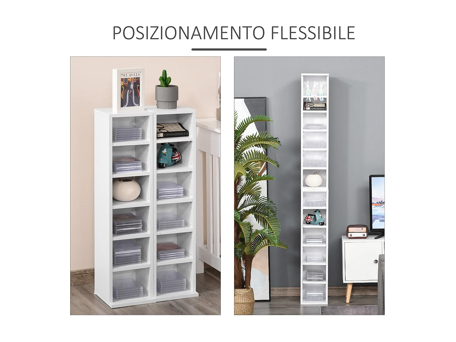 Set 2 librerie scaffale a 12 ripiani per 204 cd in truciolato bianco