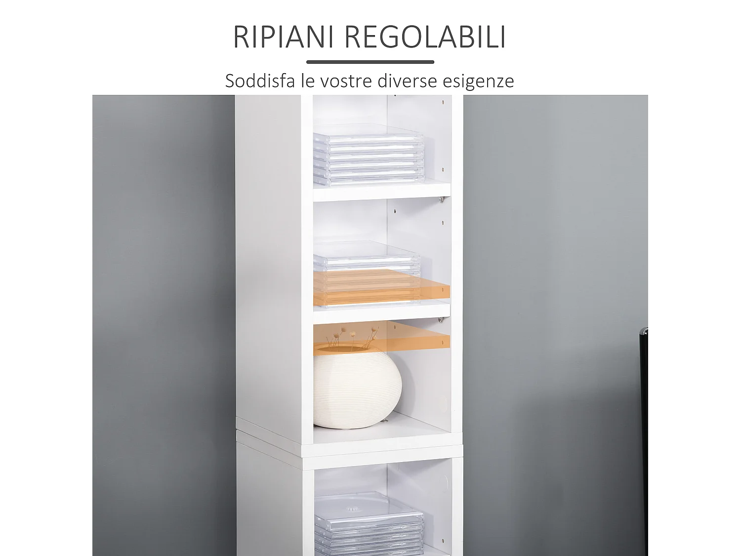 Set 2 librerie scaffale a 12 ripiani per 204 cd in truciolato bianco