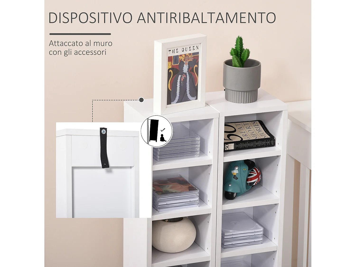 Set 2 librerie scaffale a 12 ripiani per 204 cd in truciolato bianco